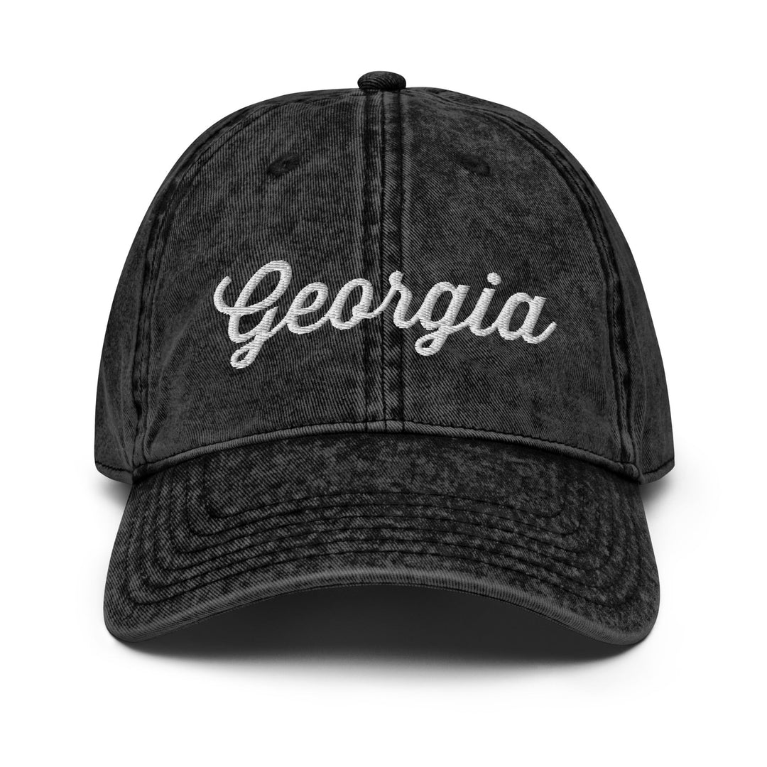 Georgia Hat - Unisex, Adjustable Size - Statehood Embroidered Design - Denim Style, Vintage Wash - Ezra's Clothing - Hats
