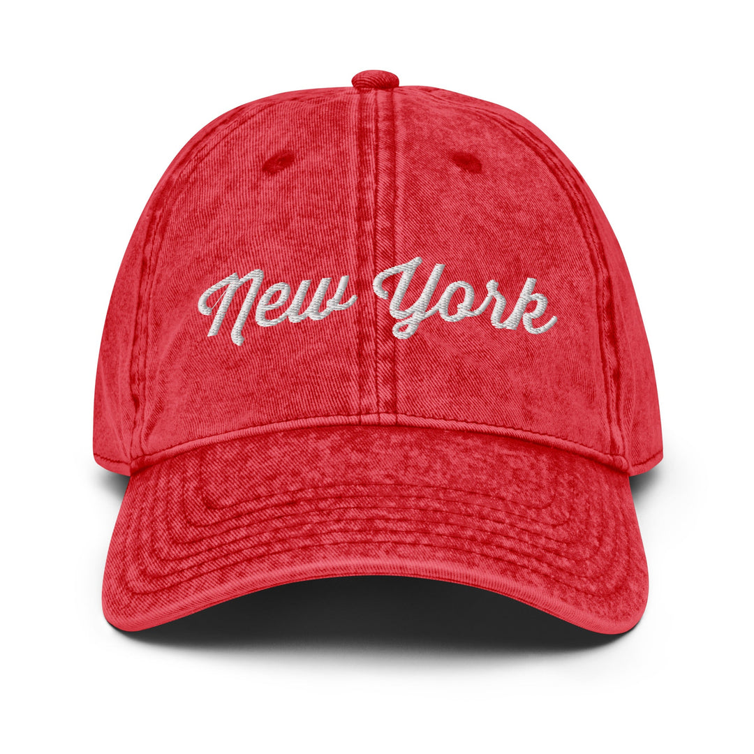 New York Hat - Unisex, Adjustable Size - Statehood Embroidered Design - Denim Style, Vintage Wash - Ezra's Clothing - Hats