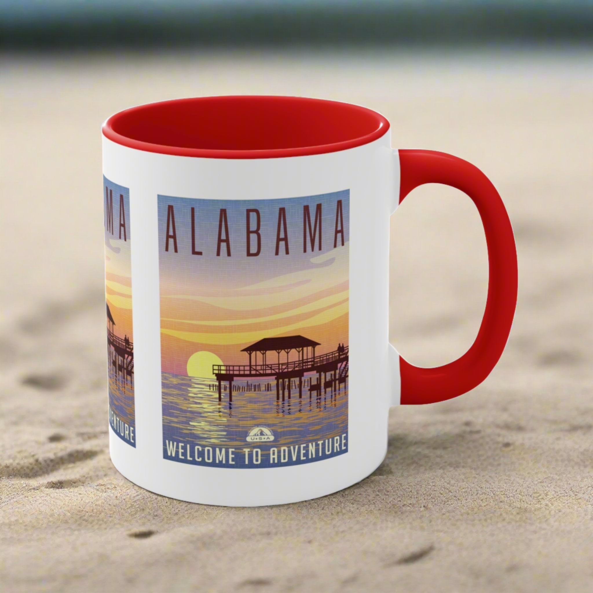 Alabama Coffee Mug - 11oz Ceramic - Color Contrast, State Travel Design - Dishwasher Safe - Ezra's Clothing - Mug