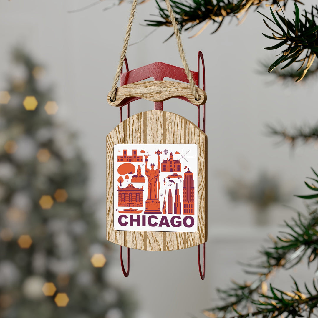 Chicago Mini Sled Ornament: Travel-Inspired Holiday Souvenir - Ezra's Clothing - Christmas Ornament