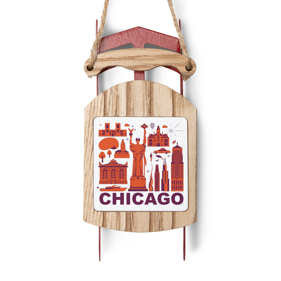 Chicago Mini Sled Ornament: Travel-Inspired Holiday Souvenir - Ezra's Clothing - Christmas Ornament