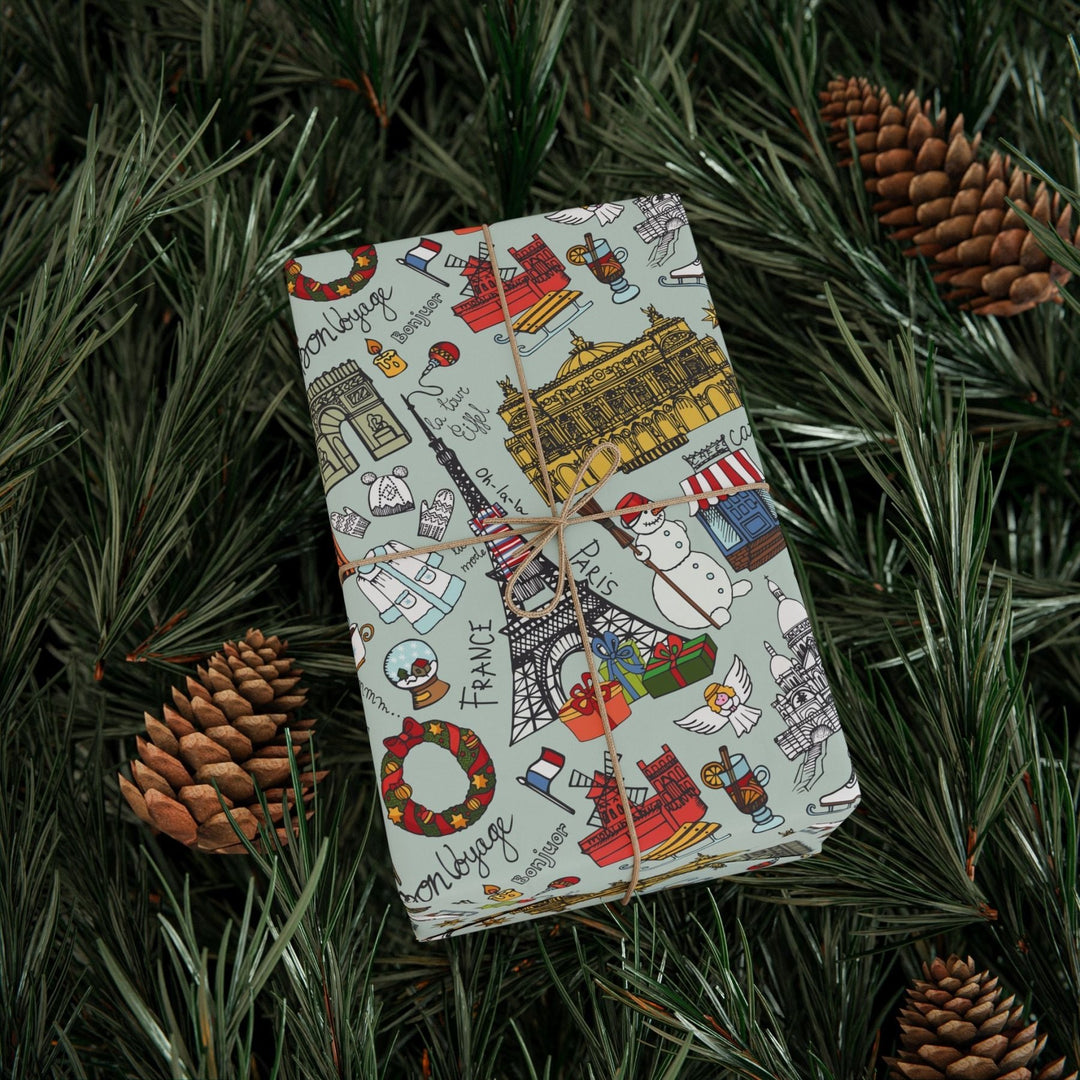 Christmas in Paris Wrapping Paper - Holiday Gift Wrap Paper - Matte Finish, 3 Sizes - Ezra's Clothing - Home Decor