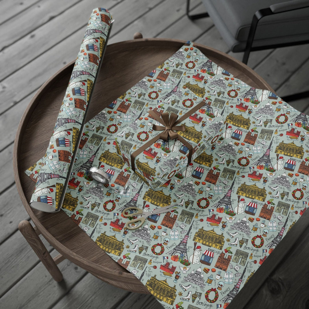 Christmas in Paris Wrapping Paper - Holiday Gift Wrap Paper - Matte Finish, 3 Sizes - Ezra's Clothing - Home Decor