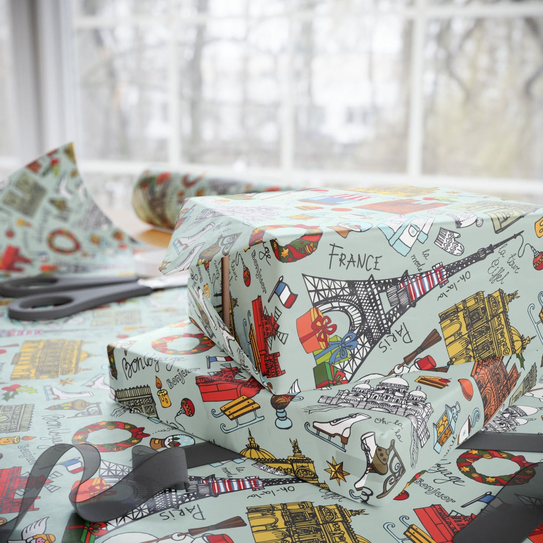 Christmas in Paris Wrapping Paper - Holiday Gift Wrap Paper - Matte Finish, 3 Sizes - Ezra's Clothing - Home Decor