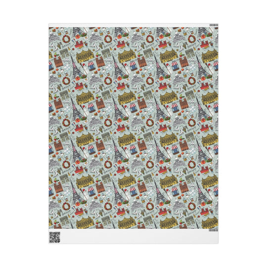 Christmas in Paris Wrapping Paper - Holiday Gift Wrap Paper - Matte Finish, 3 Sizes - Ezra's Clothing - Home Decor