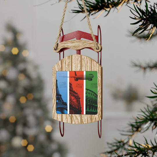 Euro Trip (London, Paris, Rome) Mini Sled Ornament: Travel-Inspired Holiday Souvenir - Ezra's Clothing - Christmas Ornament