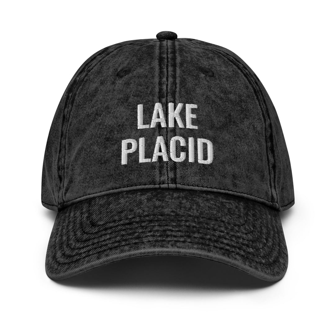 Lake Placid Hat - Unisex, Adjustable Size - Embroidered, Denim Style, Vintage Wash - Ezra's Clothing - Hats