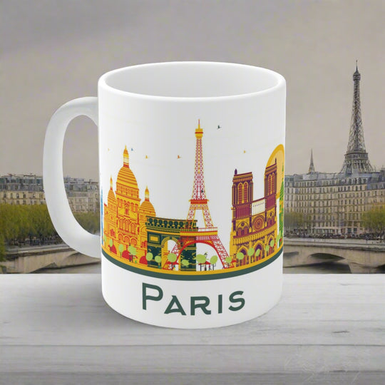 Paris France Coffee Mug - 11oz Ceramic - City Skyline Design - Travel Gift, Souvenir - Ezra's Clothing - Mug