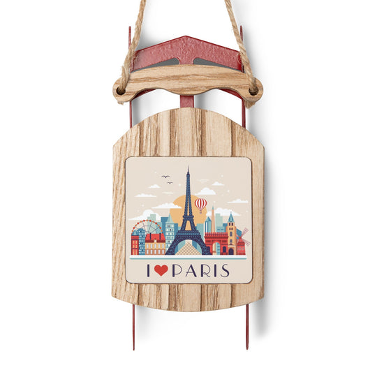 Paris Mini Sled Ornament: Travel-Inspired Holiday Souvenir - Ezra's Clothing - Christmas Ornament