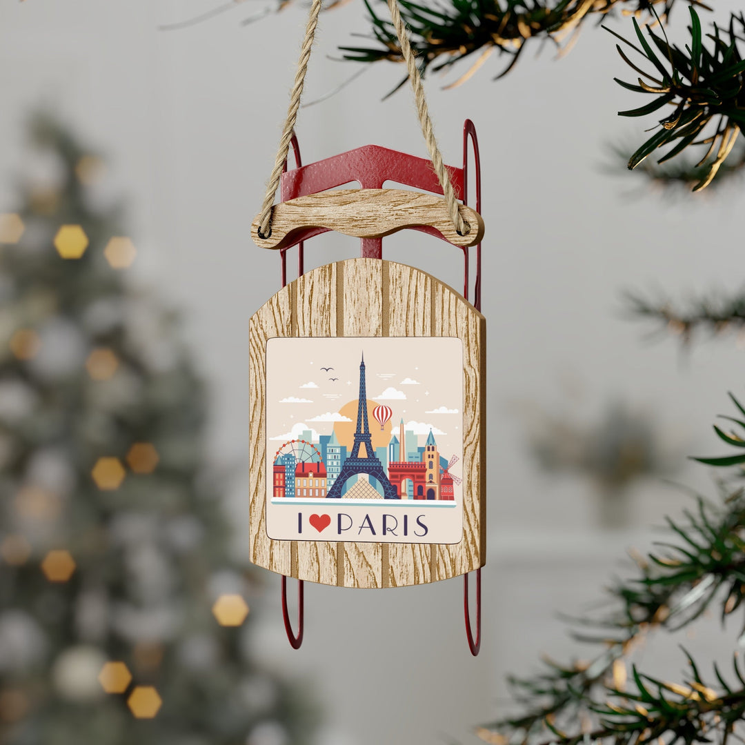 Paris Mini Sled Ornament: Travel-Inspired Holiday Souvenir - Ezra's Clothing - Christmas Ornament