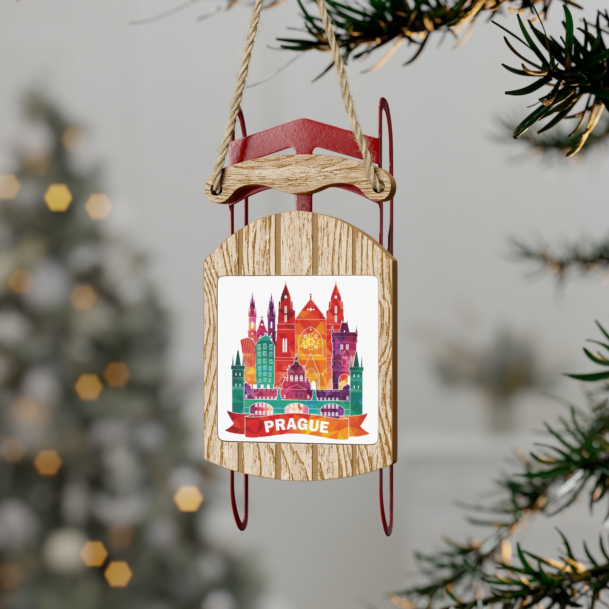 Prague Mini Sled Ornament: Travel-Inspired Holiday Souvenir - Ezra's Clothing - Christmas Ornament