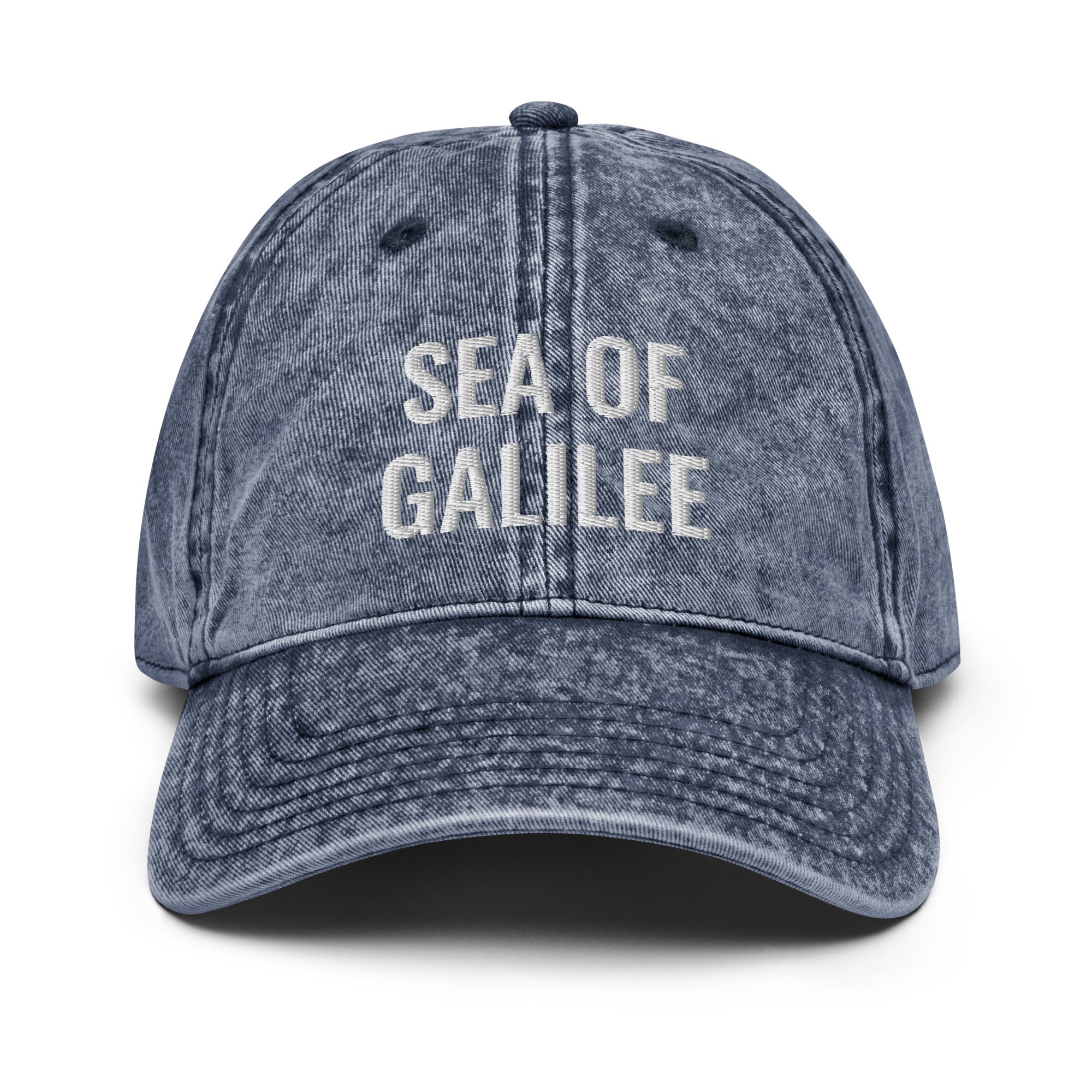 Sea of Galilee Hat - Unisex, Adjustable Size - Embroidered, Denim Style, Vintage Wash - Ezra's Clothing - Hats