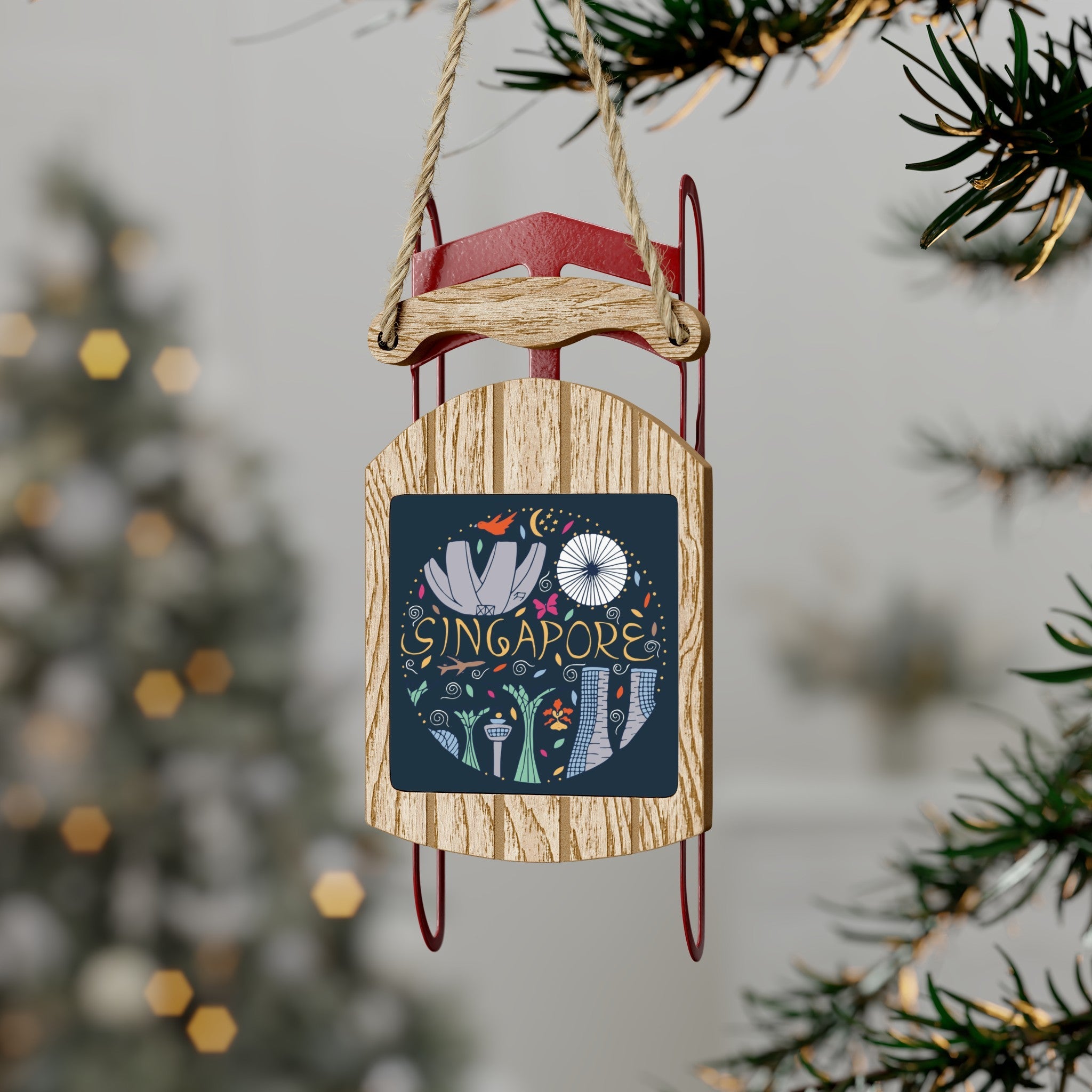 Singapore Mini Sled Ornament: Travel-Inspired Holiday Souvenir - Ezra's Clothing - Christmas Ornament