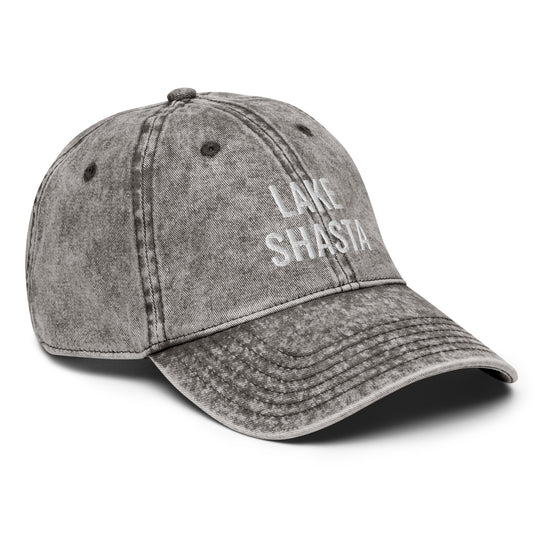 Lake Shasta Hat - Unisex, Adjustable Size - Embroidered, Denim Style, Vintage Wash - Ezra's Clothing - Hats