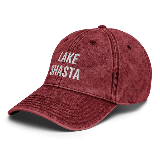 Lake Shasta Hat - Unisex, Adjustable Size - Embroidered, Denim Style, Vintage Wash - Ezra's Clothing - Hats