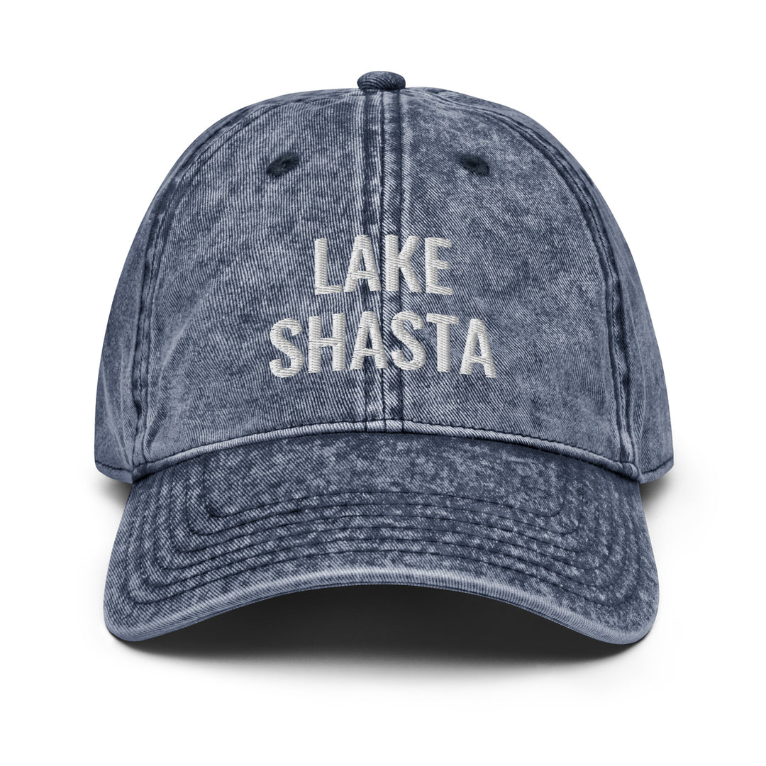 Lake Shasta Hat - Unisex, Adjustable Size - Embroidered, Denim Style, Vintage Wash - Ezra's Clothing - Hats