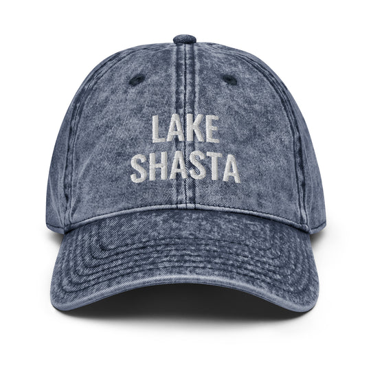 Lake Shasta Hat - Unisex, Adjustable Size - Embroidered, Denim Style, Vintage Wash - Ezra's Clothing - Hats