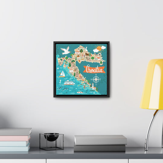 Croatia Stylized Map Framed Canvas - Ezra's Clothing - Canvas