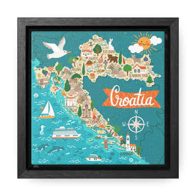 Croatia Stylized Map Framed Canvas - Ezra's Clothing