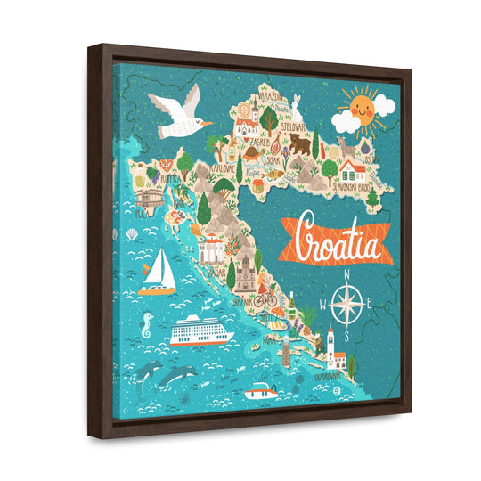 Croatia Stylized Map Framed Canvas - Ezra's Clothing - Canvas