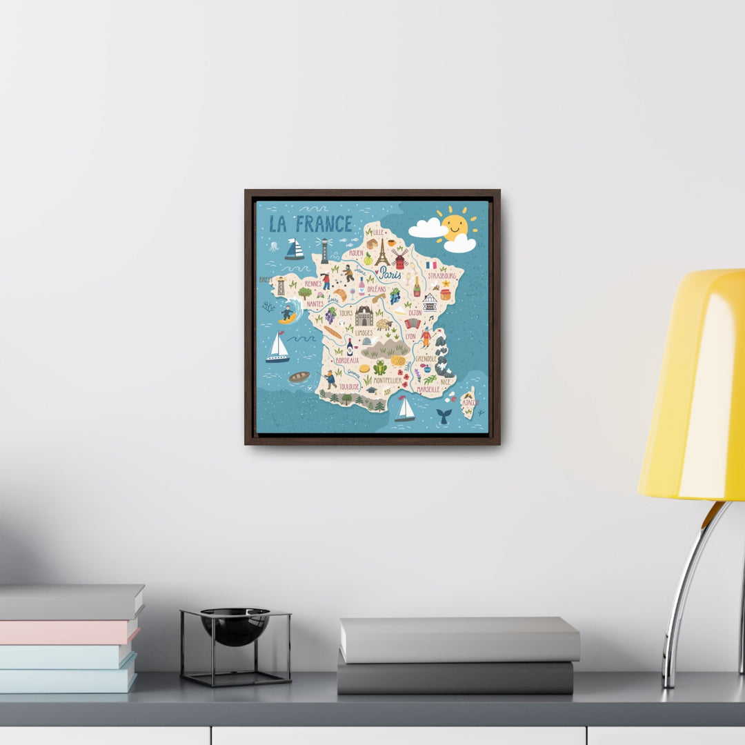 France Stylized Map Framed Canvas - Ezra's Clothing - Canvas