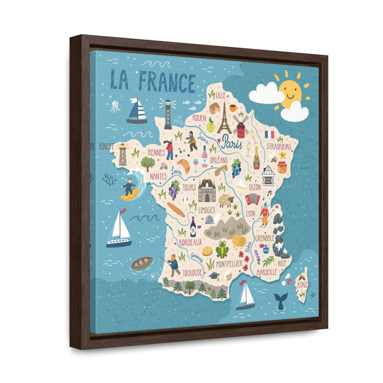 France Stylized Map Framed Canvas - Ezra's Clothing - Canvas