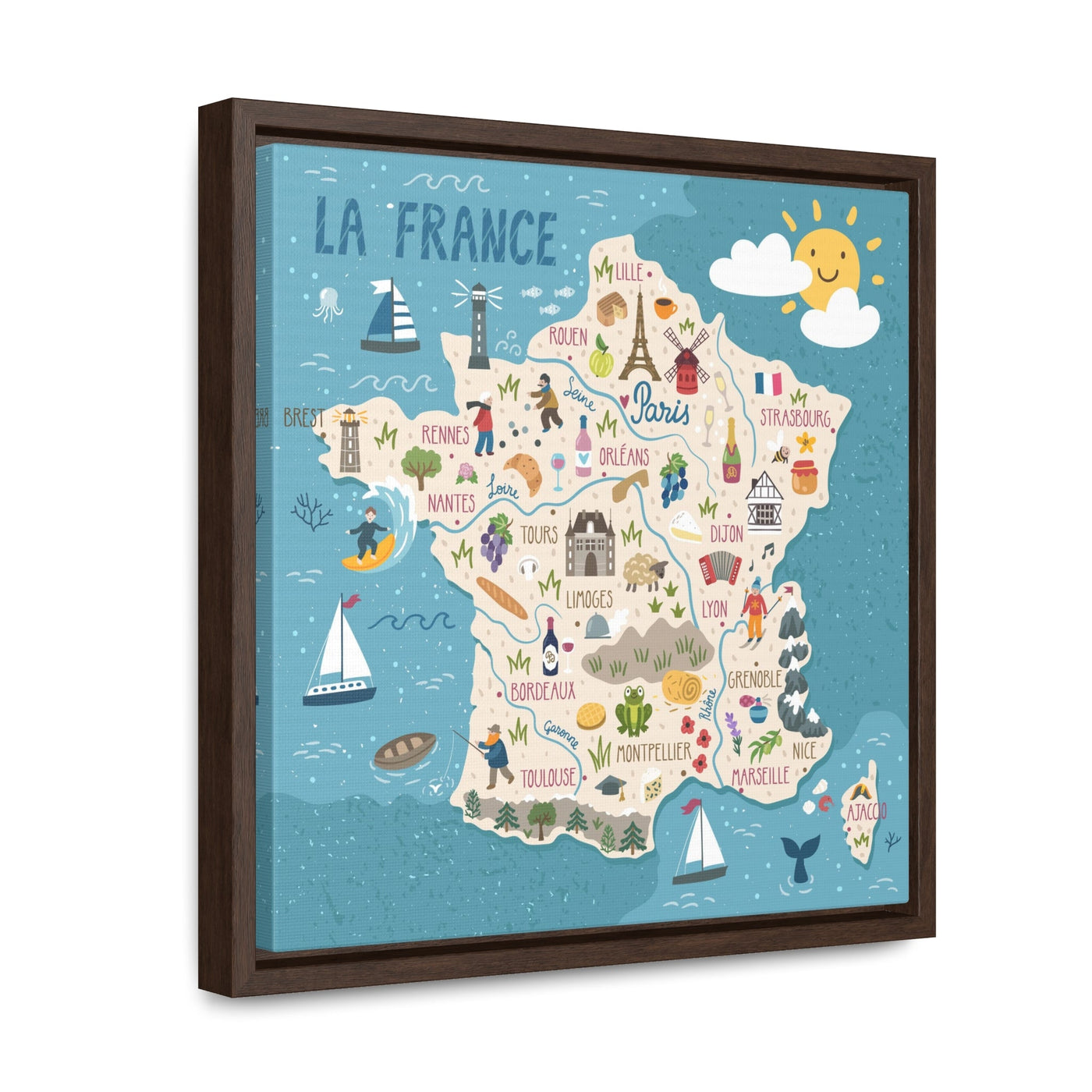 France Stylized Map Framed Canvas - Ezra's Clothing