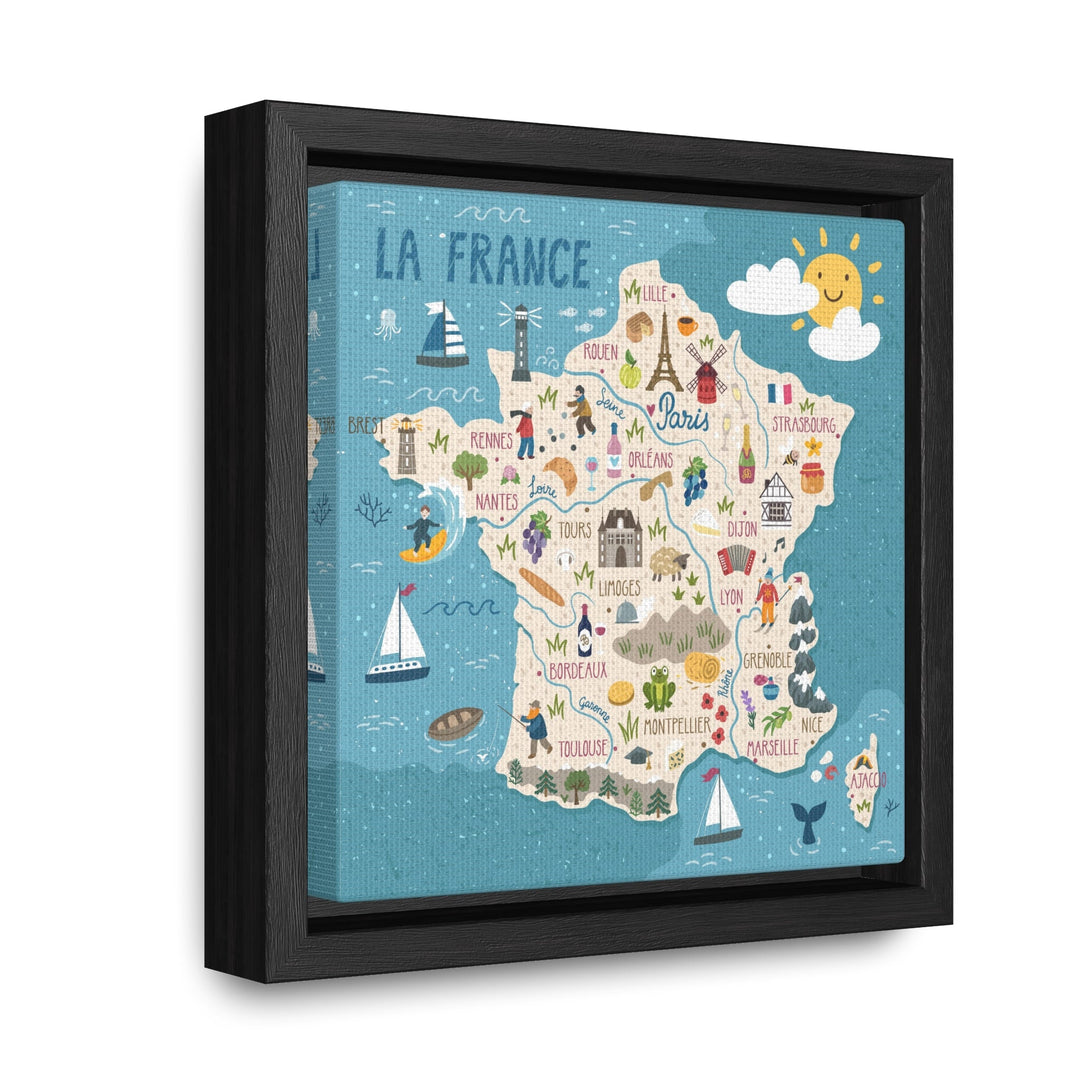 France Stylized Map Framed Canvas - Ezra's Clothing - Canvas