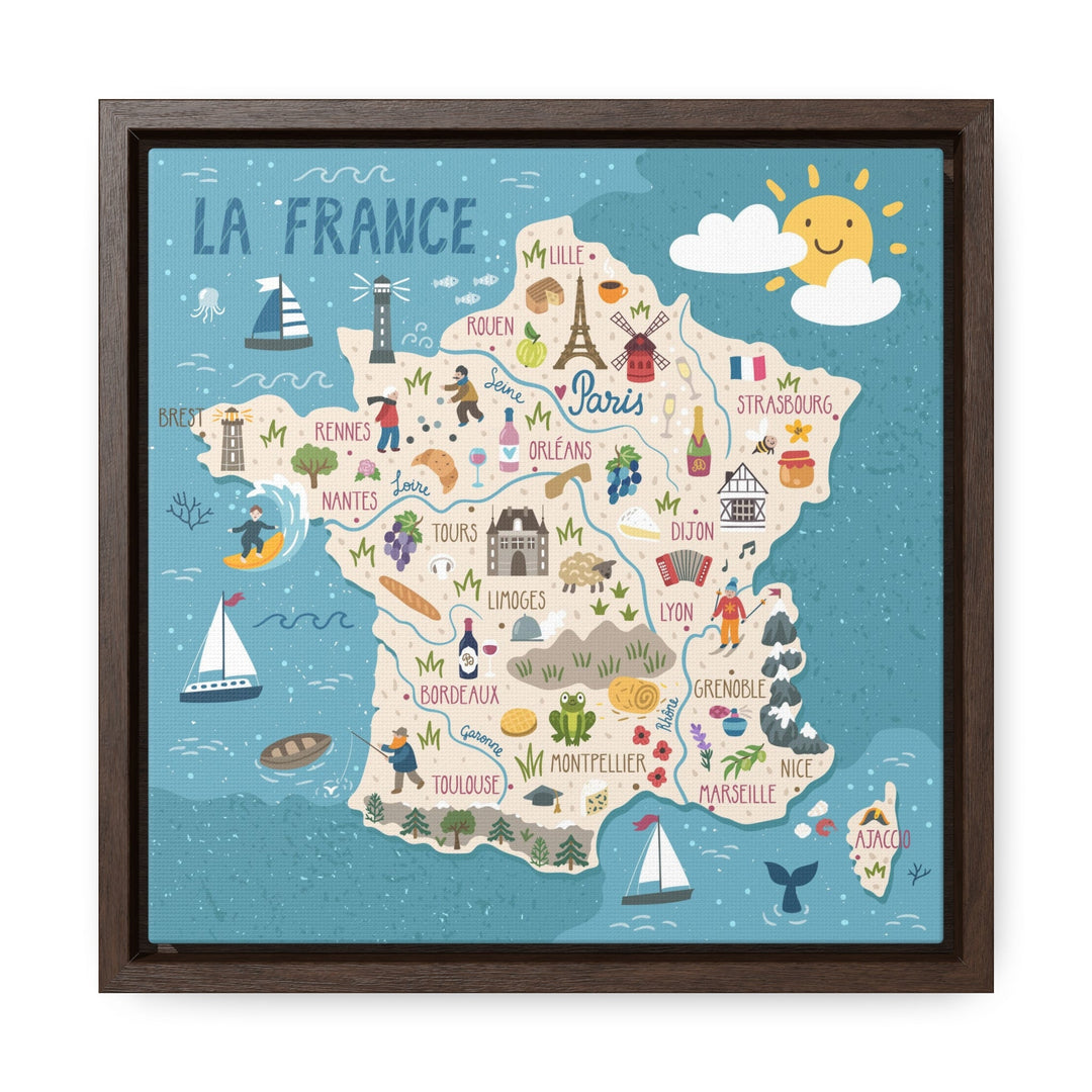 France Stylized Map Framed Canvas - Ezra's Clothing - Canvas