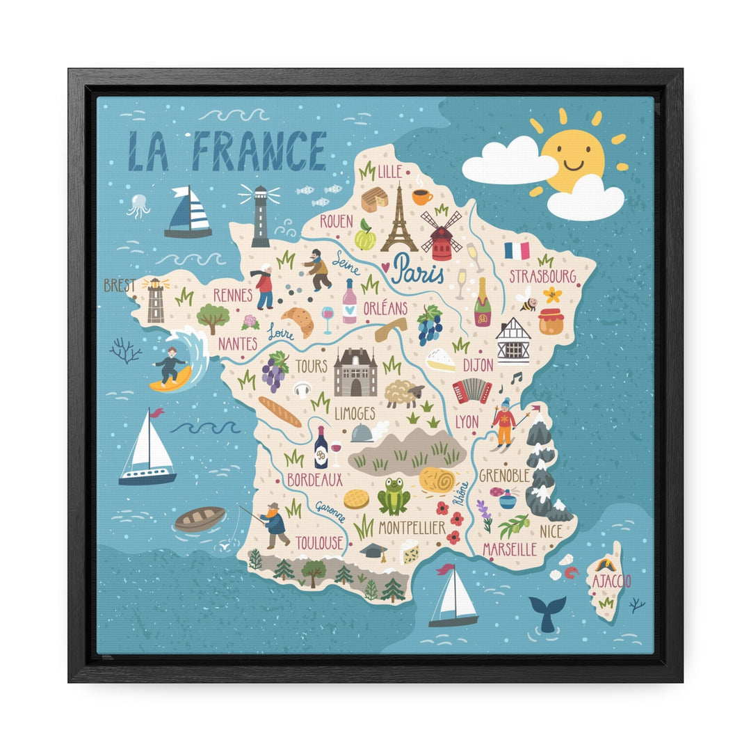 France Stylized Map Framed Canvas - Ezra's Clothing - Canvas