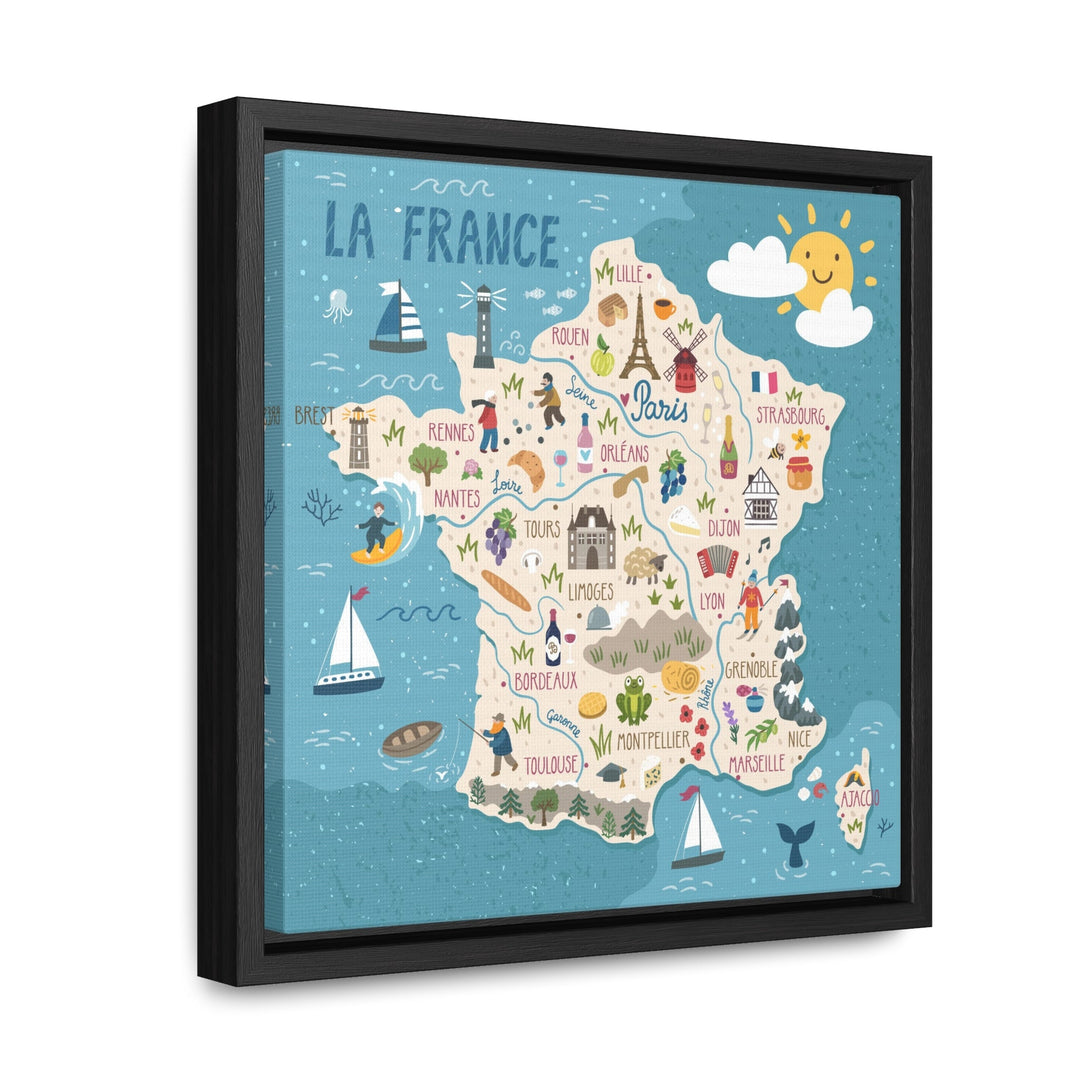 France Stylized Map Framed Canvas - Ezra's Clothing - Canvas