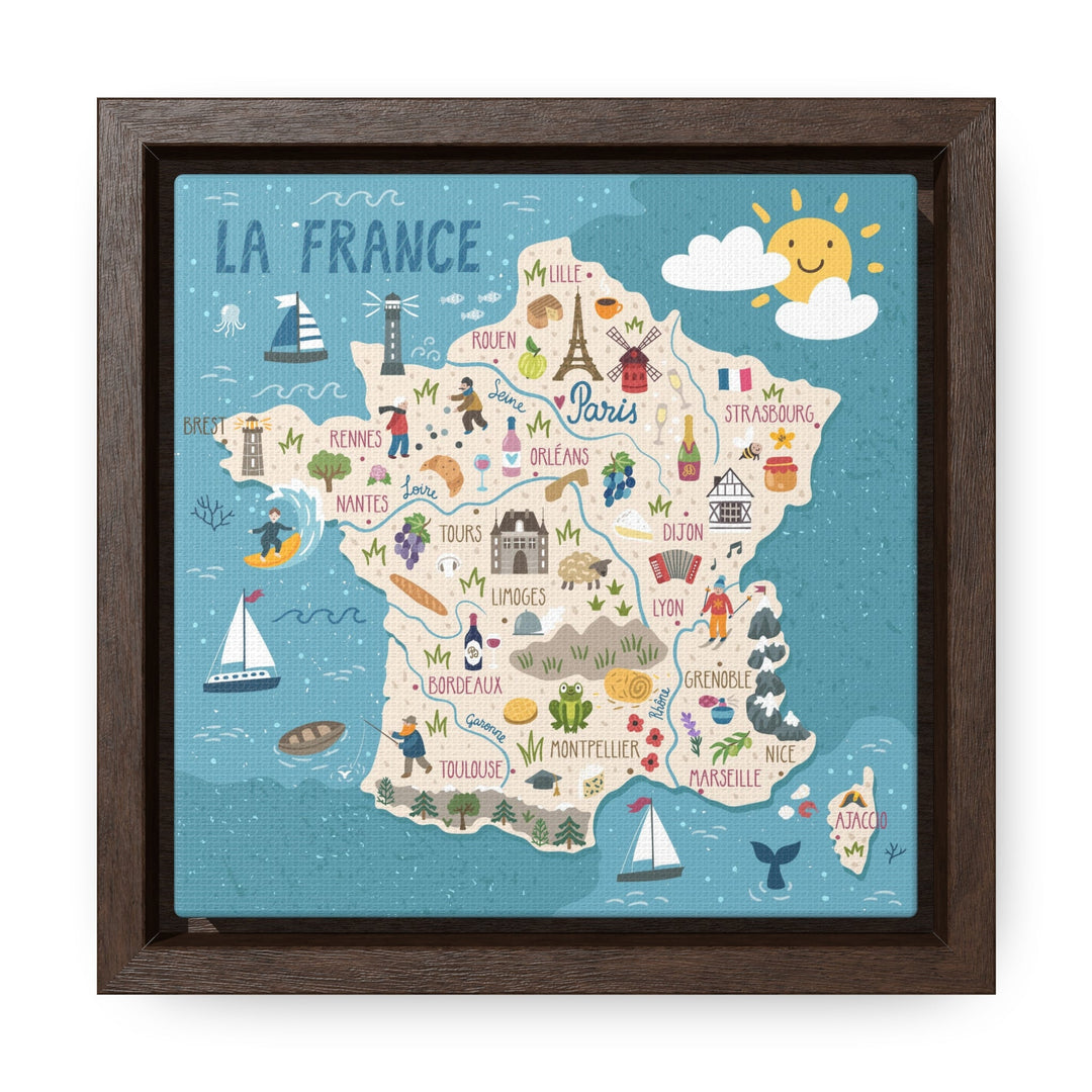 France Stylized Map Framed Canvas - Ezra's Clothing - Canvas