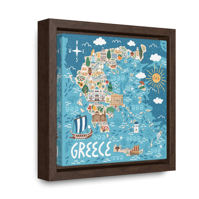 Greece Stylized Map Framed Canvas - Ezra's Clothing
