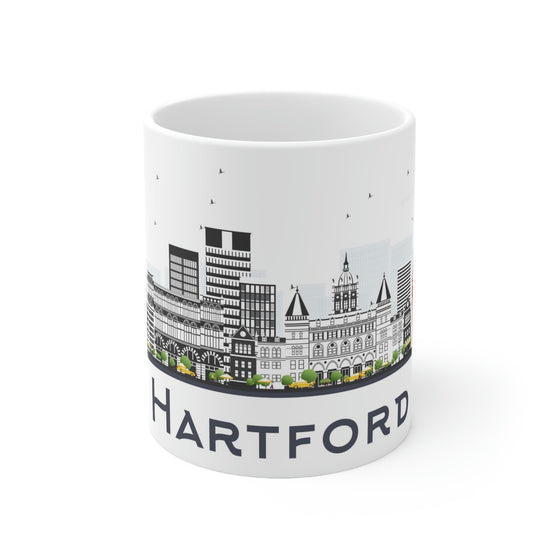 Hartford Connecticut Coffee Mug  - 11oz Ceramic - City Skyline Design - Travel Gift, Souvenir
