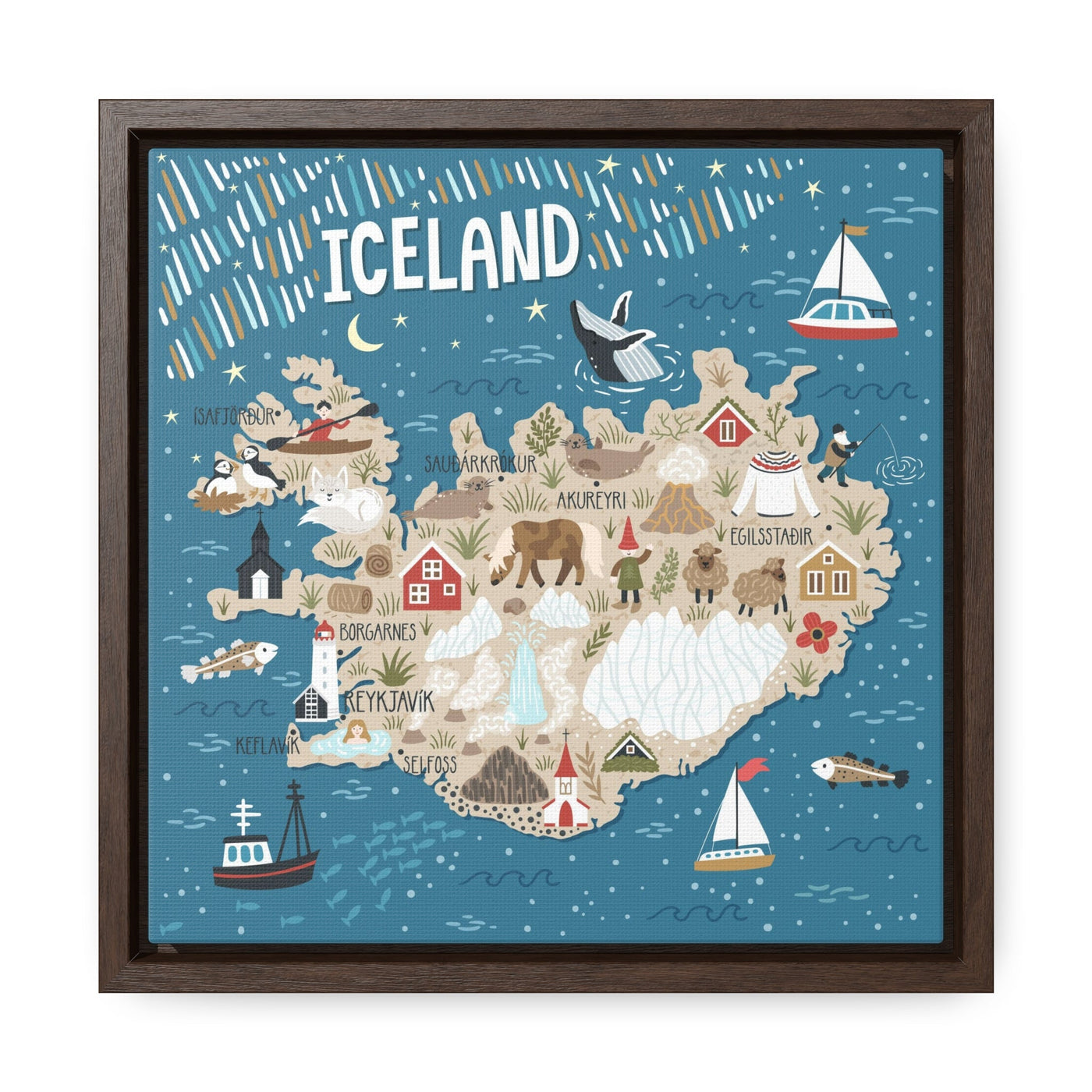 Iceland Stylized Map Framed Canvas - Ezra's Clothing