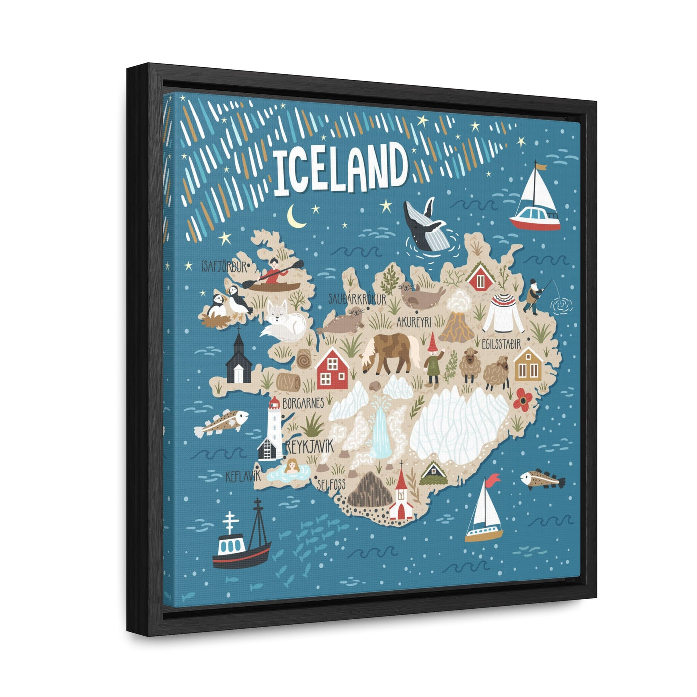 Iceland Stylized Map Framed Canvas - Ezra's Clothing