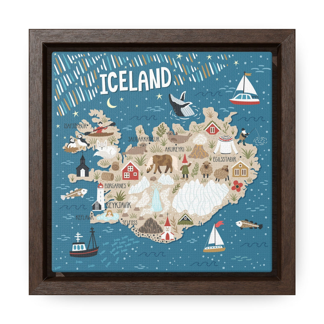 Iceland Stylized Map Framed Canvas - Ezra's Clothing - Canvas