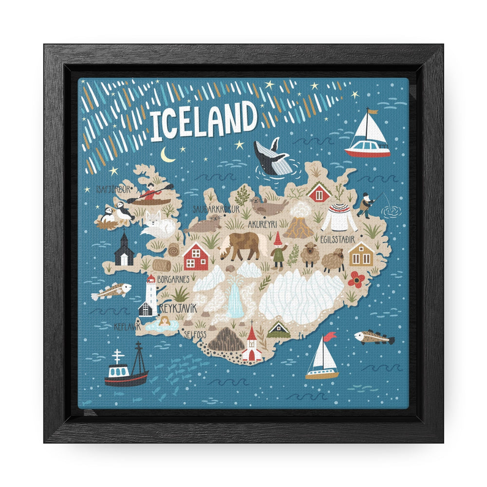 Iceland Stylized Map Framed Canvas - Ezra's Clothing - Canvas