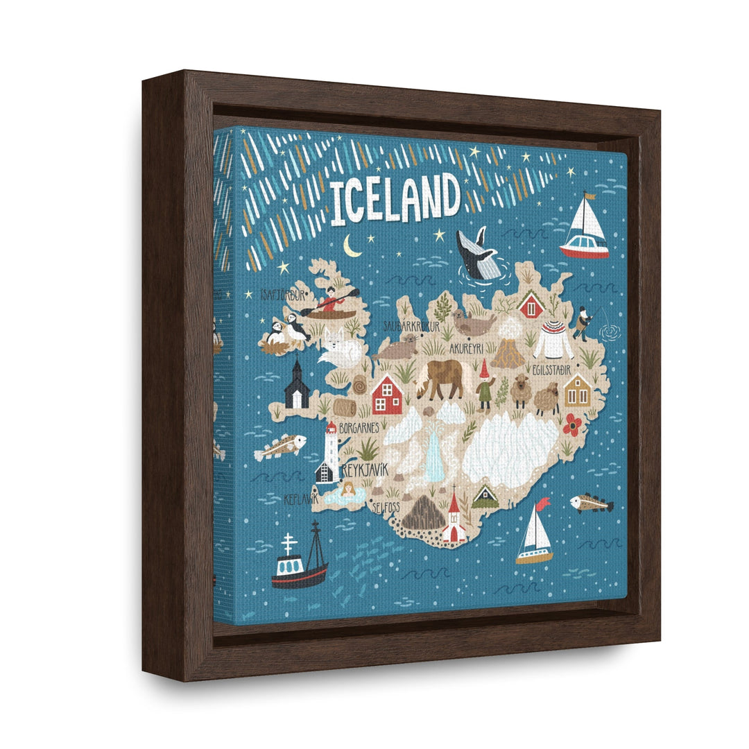 Iceland Stylized Map Framed Canvas - Ezra's Clothing - Canvas