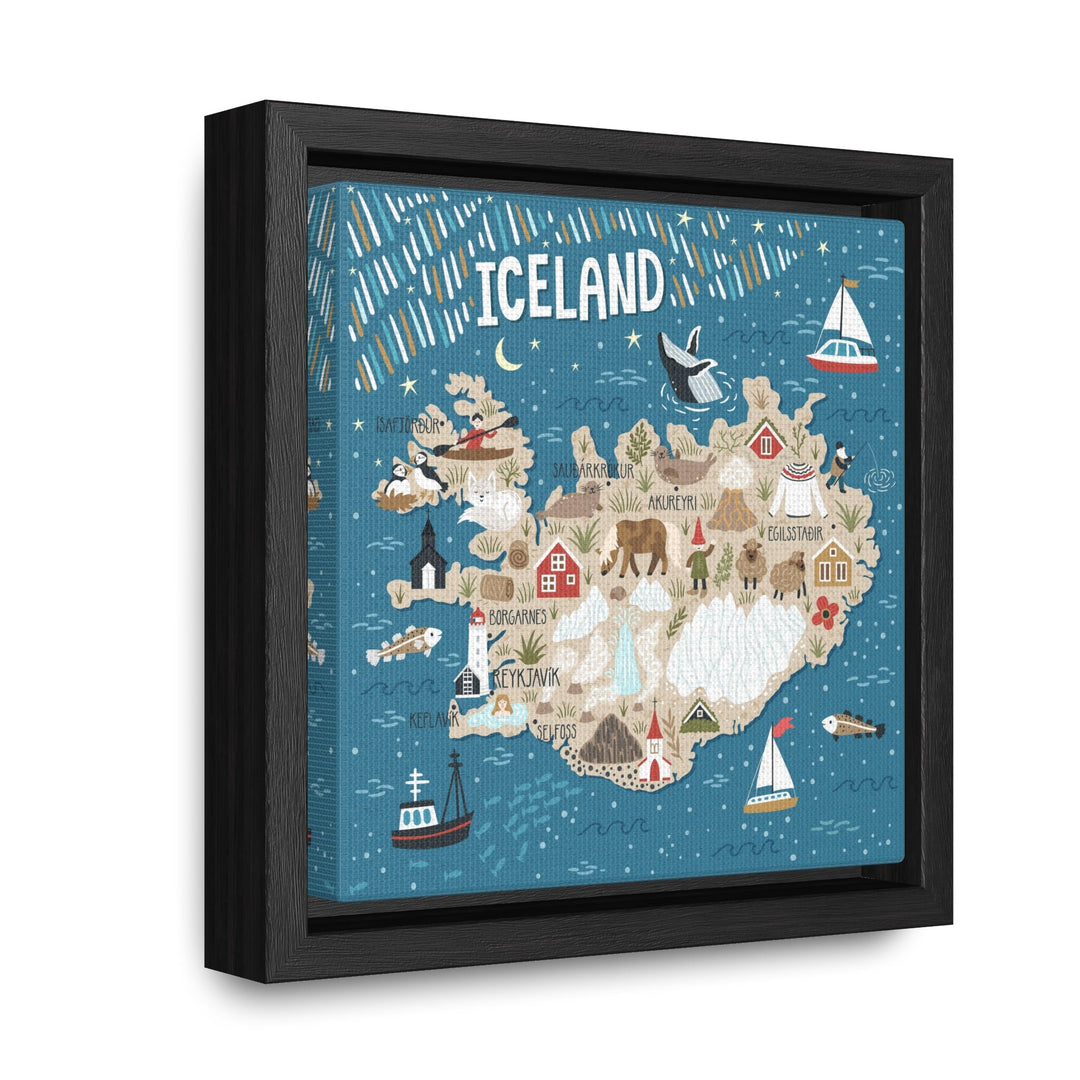 Iceland Stylized Map Framed Canvas - Ezra's Clothing - Canvas