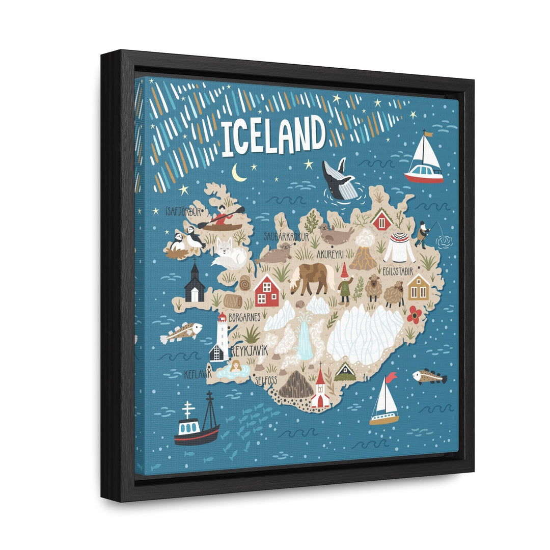 Iceland Stylized Map Framed Canvas - Ezra's Clothing - Canvas