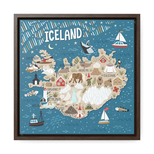 Iceland Stylized Map Framed Canvas - Ezra's Clothing - Canvas