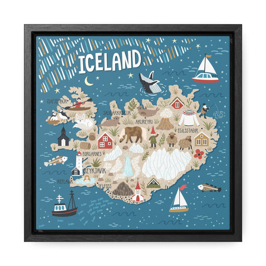 Iceland Stylized Map Framed Canvas - Ezra's Clothing - Canvas