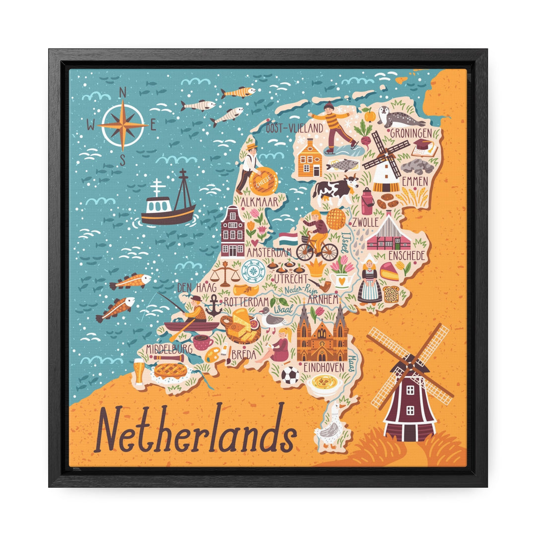 Netherlands Stylized Map Framed Canvas - Ezra's Clothing - Canvas