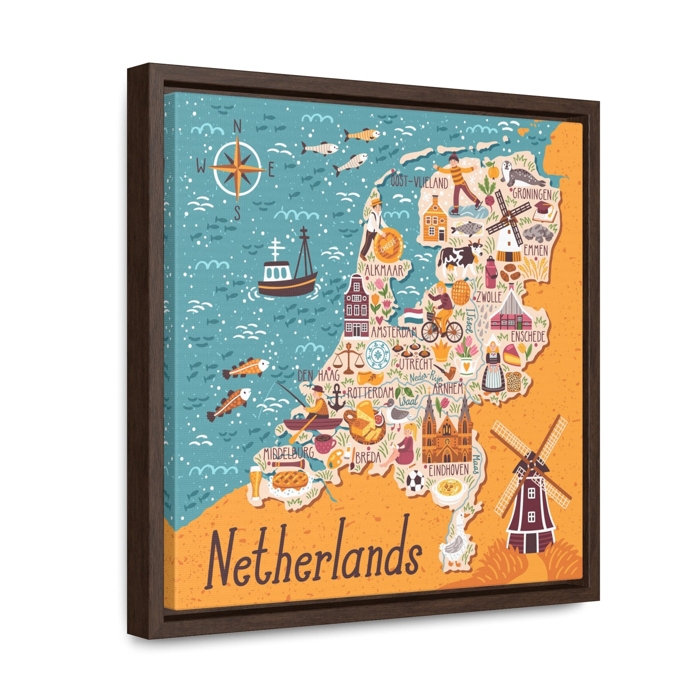 Netherlands Stylized Map Framed Canvas - Ezra's Clothing