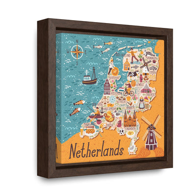 Netherlands Stylized Map Framed Canvas - Ezra's Clothing
