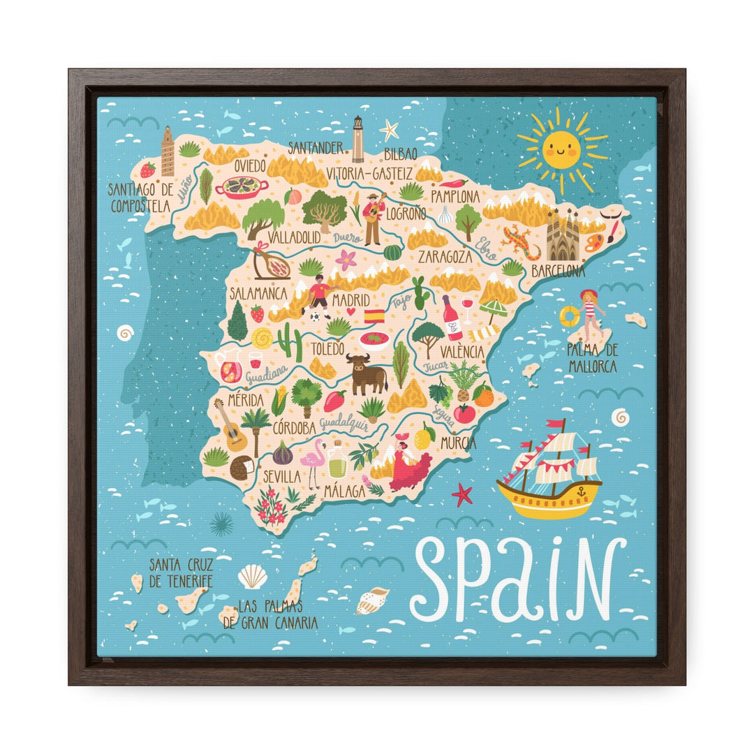 Spain Stylized Map Framed Canvas - Ezra's Clothing - Canvas