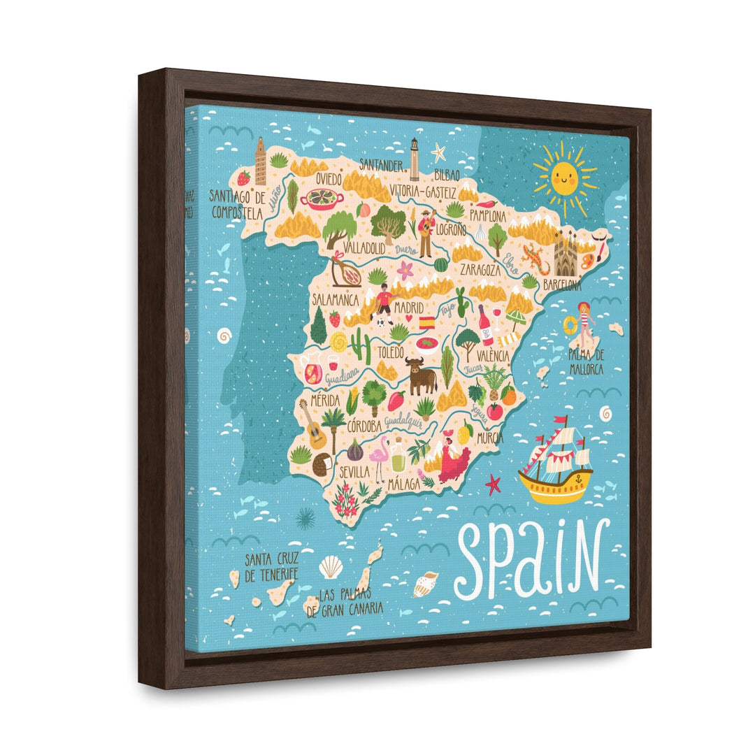 Spain Stylized Map Framed Canvas - Ezra's Clothing - Canvas