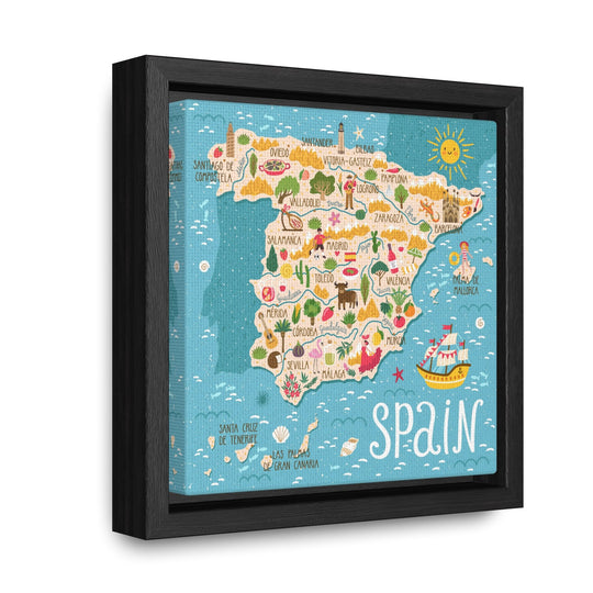 Spain Stylized Map Framed Canvas - Ezra's Clothing - Canvas