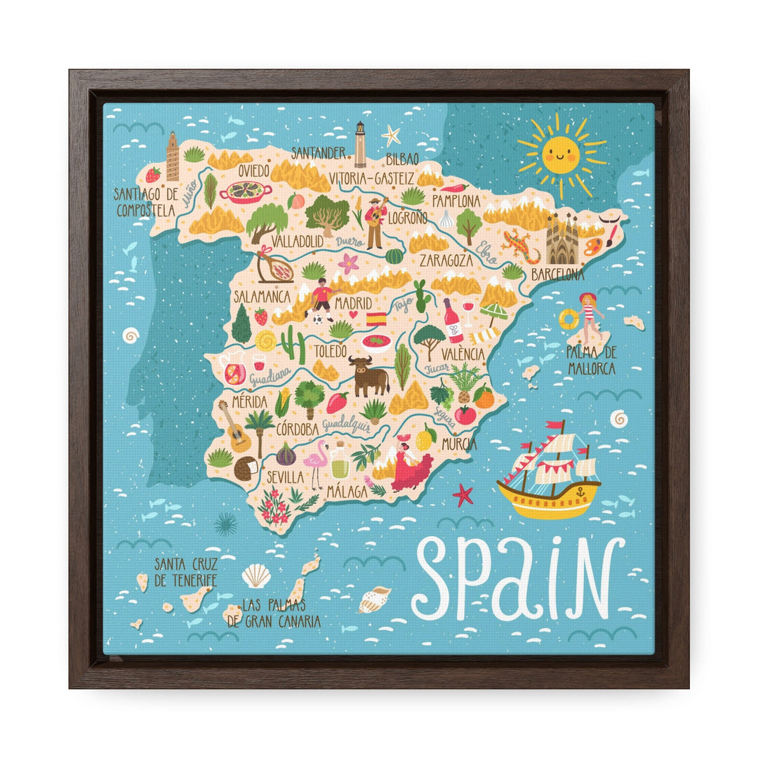 Spain Stylized Map Framed Canvas - Ezra's Clothing - Canvas